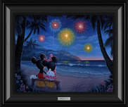 Mickey Mouse Art Mickey Mouse Art Evening Fireworks on the Beach (Framed)